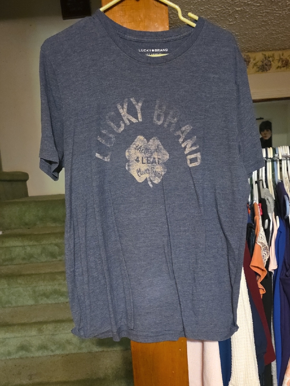 Lucky Brand Heather Navy Graphic Tee with Clover